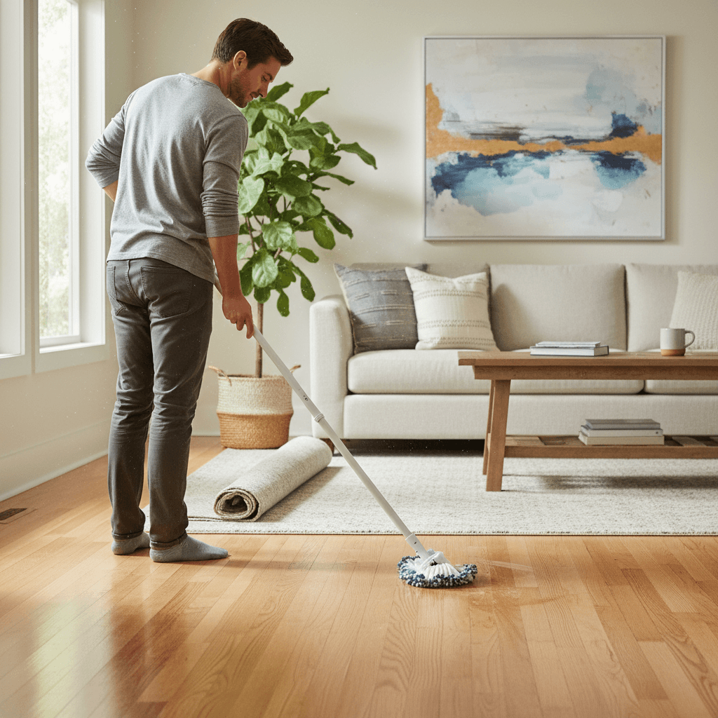 Mopping a hardwood floor