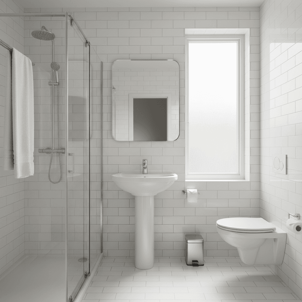Sparkling clean bathroom with white tiles
