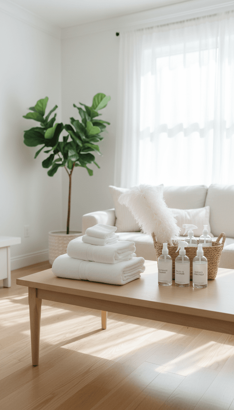 Bright clean living room prepared for a professional cleaning service