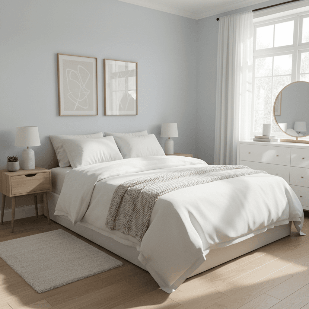 Tidy bedroom with dusted furniture
